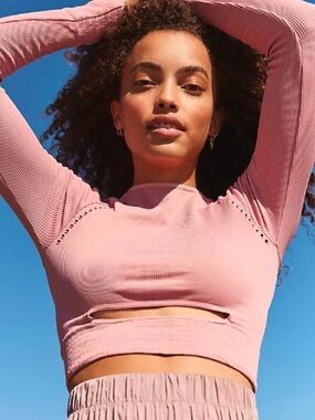 FP Movement by Free People Ribbed Long-Sleeve Crop Top - Dusty Pink XS/S